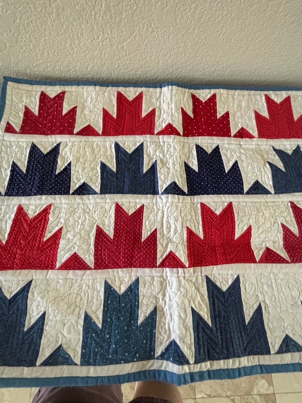 Handmade Quilted Piece Red White Blue - Picture 3 of 7